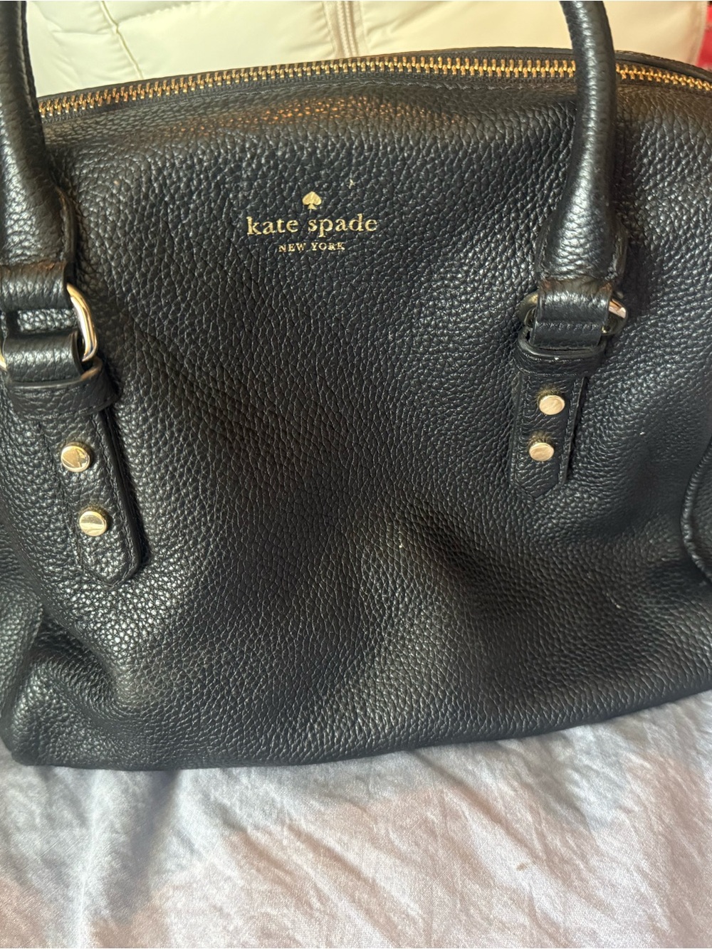 kate spade Black Pebbled Leather Satchel with Gold Logo
